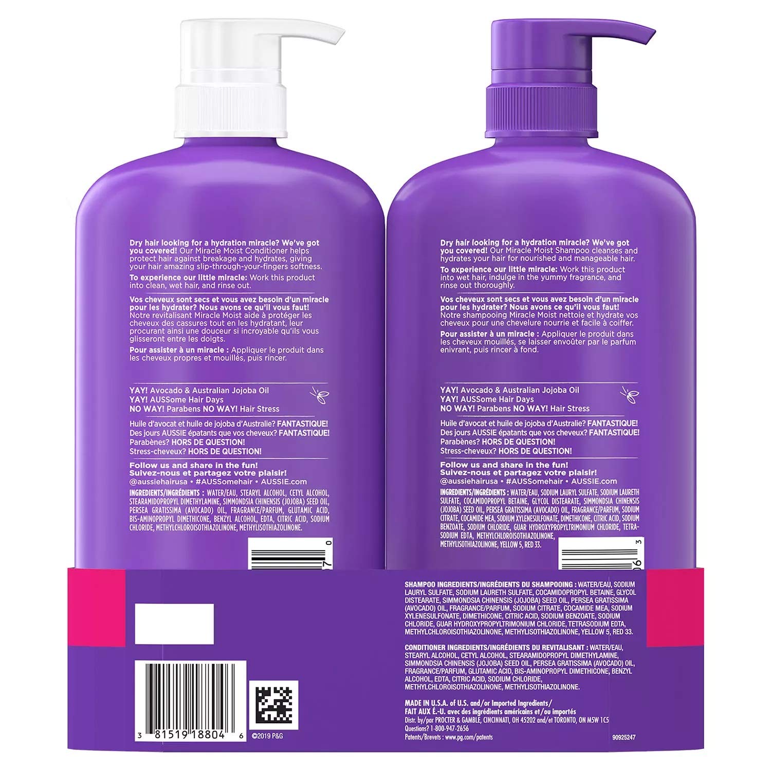 Authentic USA imported Aussie Miracle Moist hair care bundle