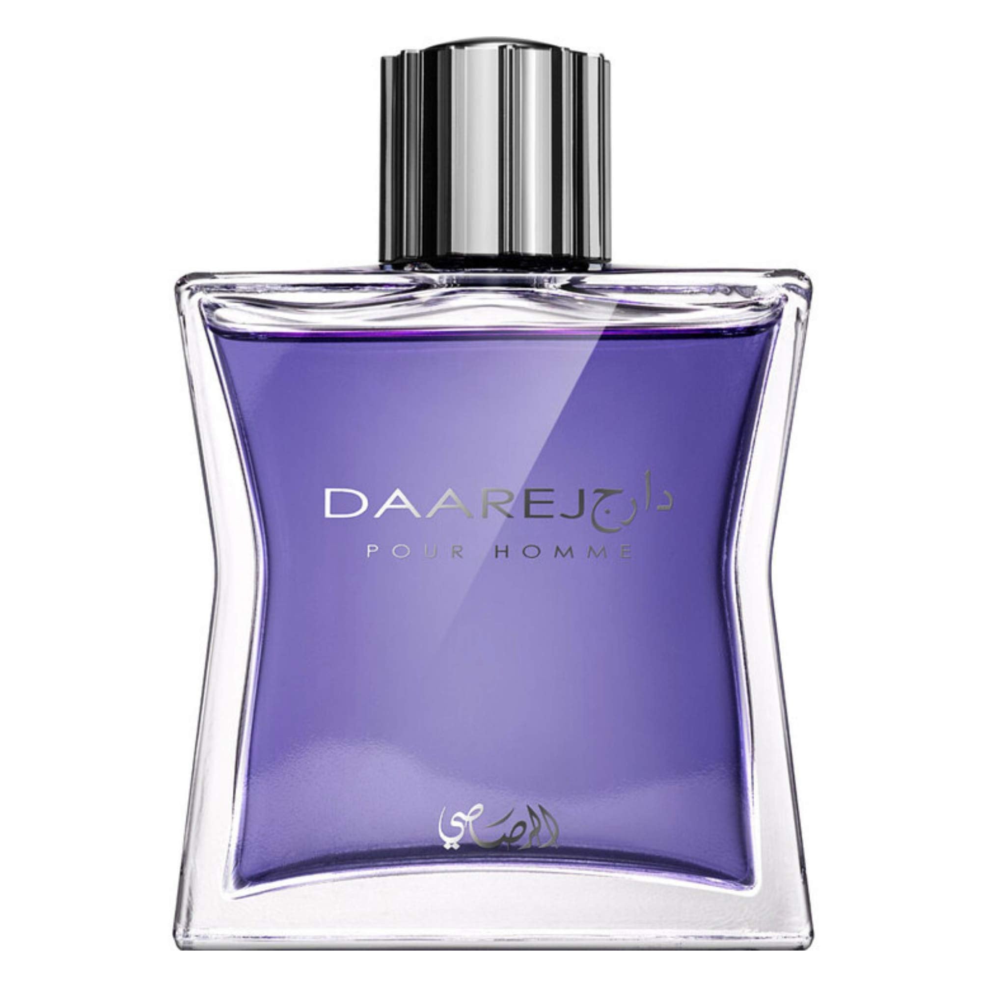 Rasasi Dareej men's Arabian perfume bottle showcasing the clear glass structure and premium packaging
