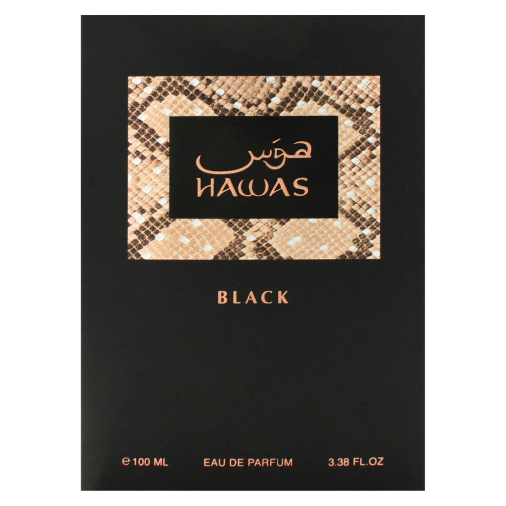 Authentic Rasasi Hawas Black luxury cologne for men close up shot