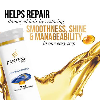 USA imported Pantene Pro-V 2 in 1 Repair and Protect bottle demonstrating standard retail packaging