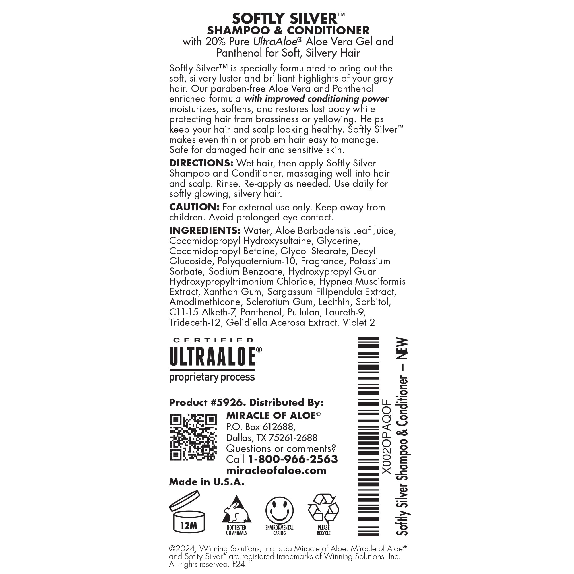 Miracle of Aloe purple shampoo showing 20 percent UltraAloe label