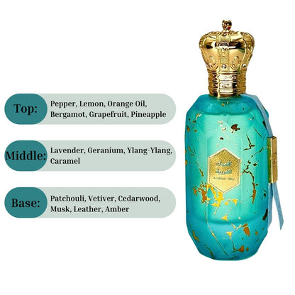Armaf Eter Arabian Sky EDP spray bottle showcasing the detailed golden cap design