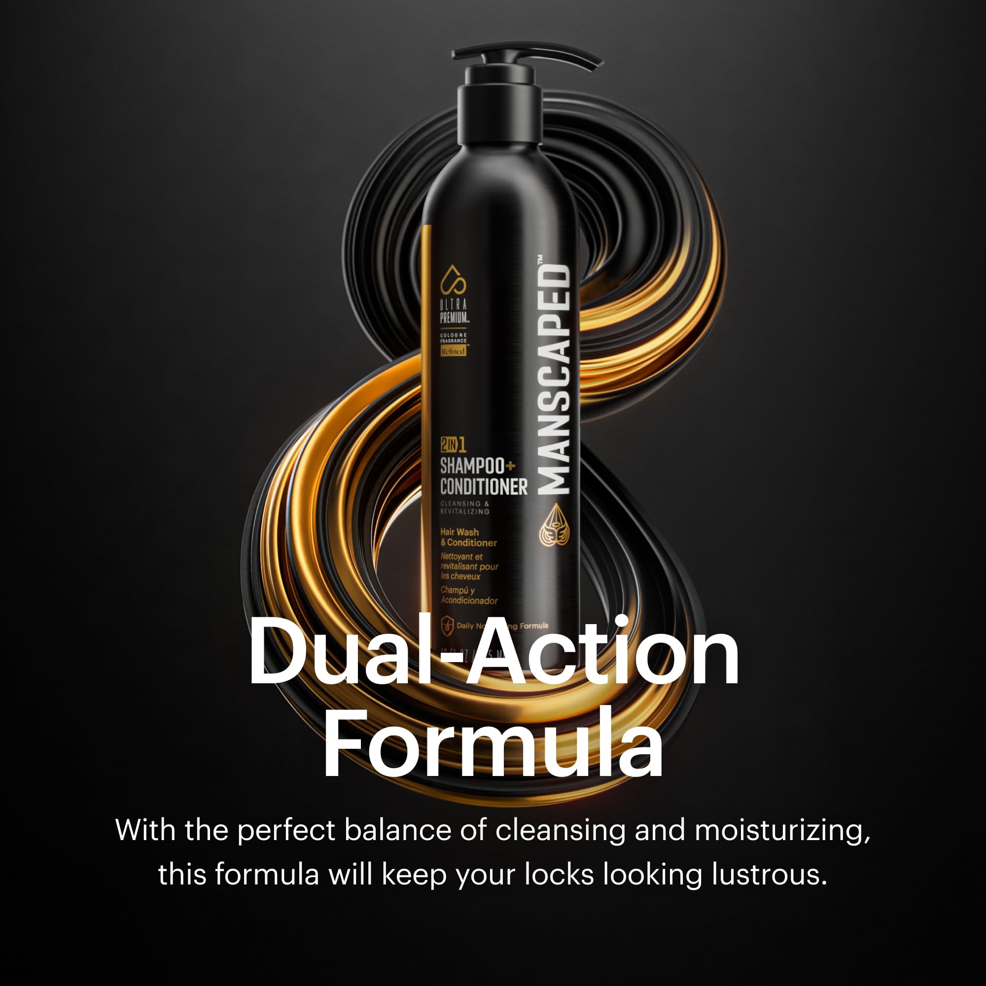 Manscaped hair care product bottle texture and branding
