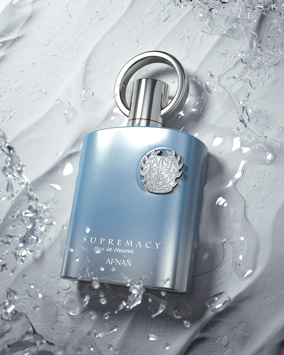 Afnan Supremacy In Heaven unisex fragrance displayed beautifully on a flat surface showing product details.