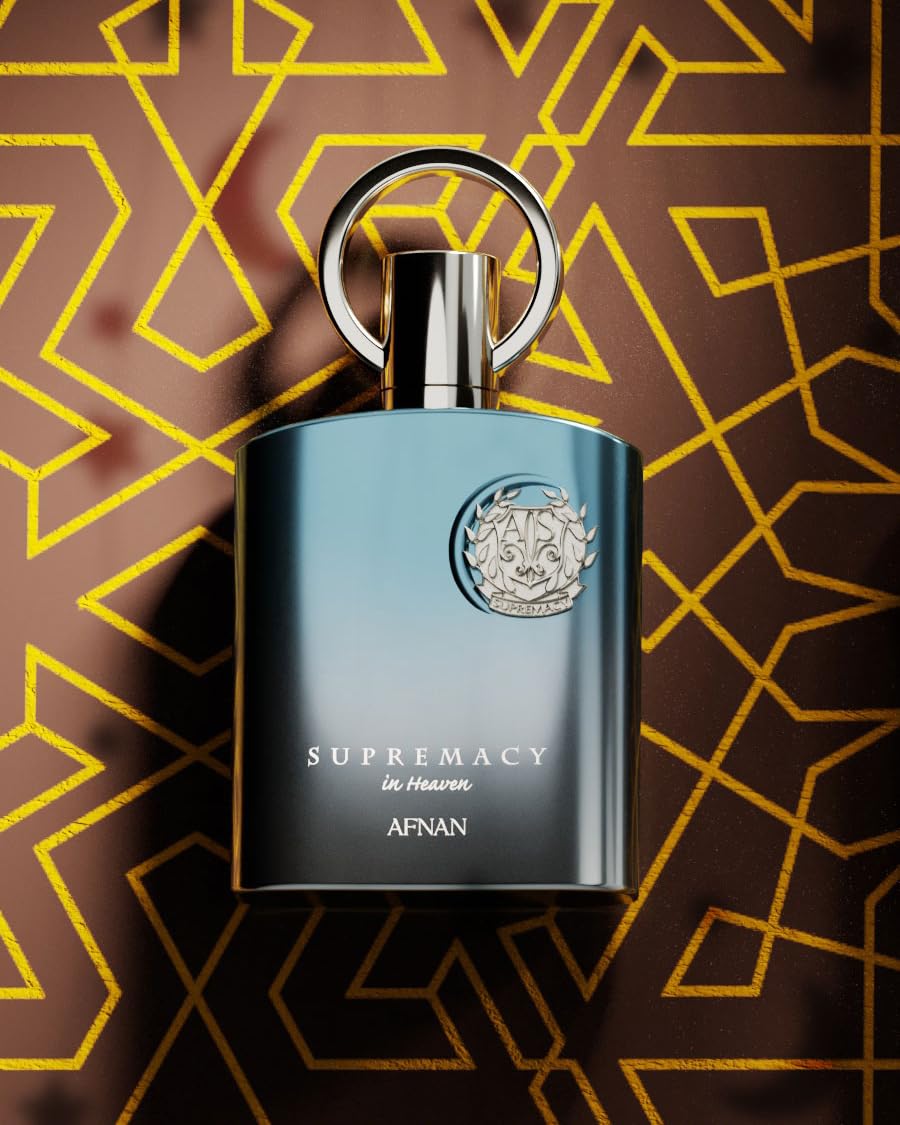 Back view of the Afnan Supremacy In Heaven bottle showing the fluid volume and manufacturing information.