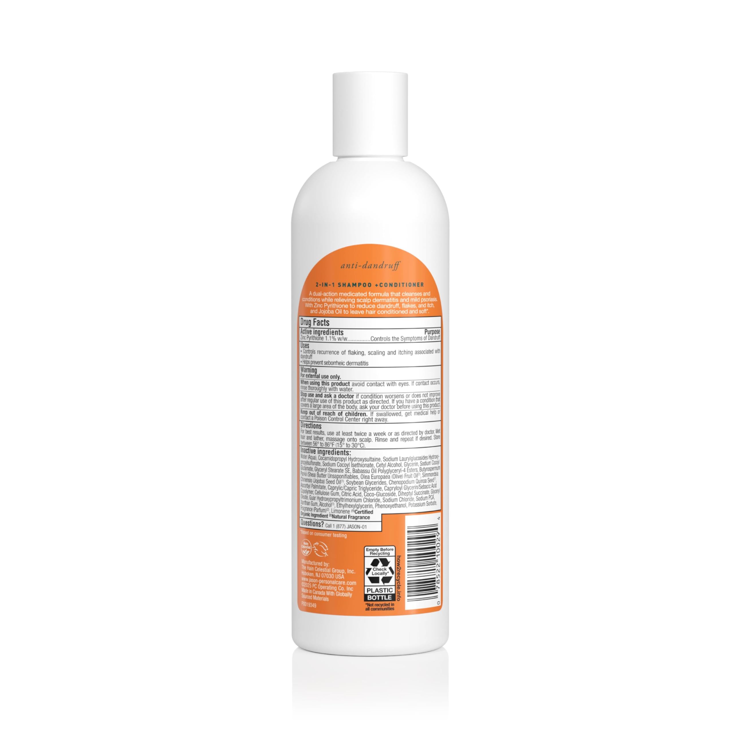 Back label view of Jason Anti Dandruff Scalp Care showing active ingredients and directions for use