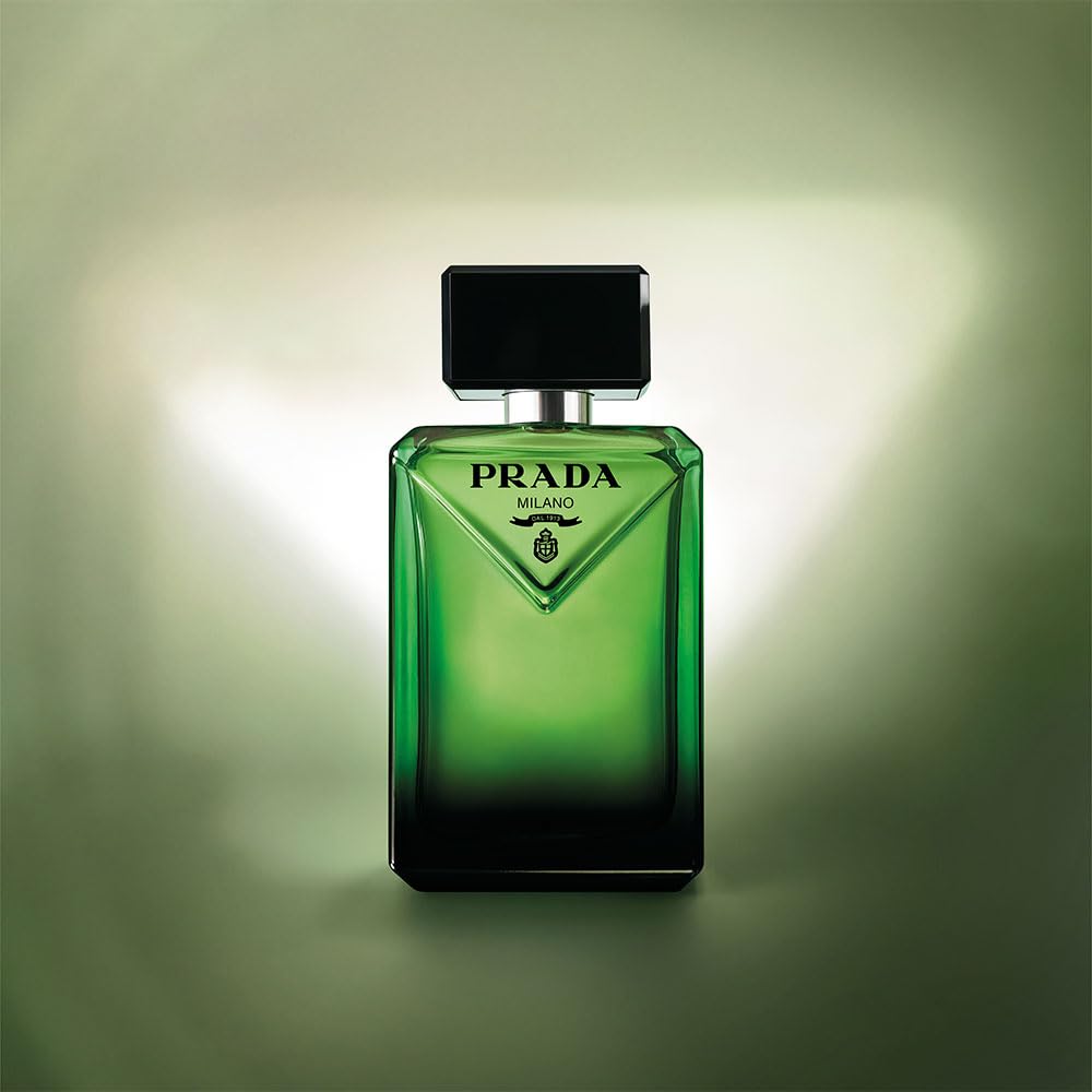 Prada Paradigme premium ambery woody perfume bottle showing refillable design elements