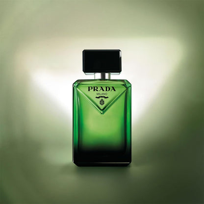 Prada Paradigme premium ambery woody perfume bottle showing refillable design elements