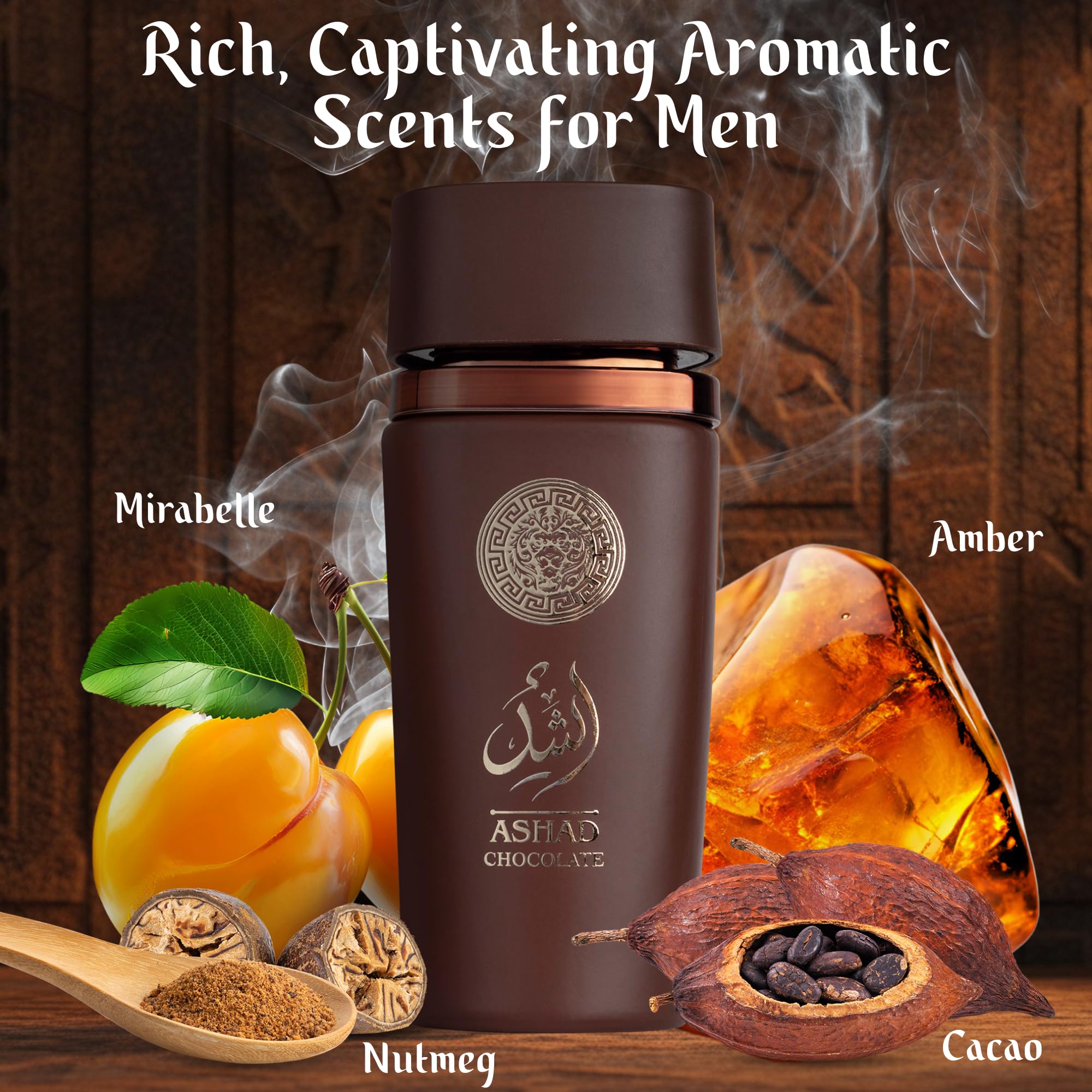 Saadah Ashad Chocolate perfume 120ml bottle with Arabic design motifs