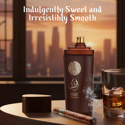 Saadah Ashad Chocolate four ounce masculine luxury bottle close up