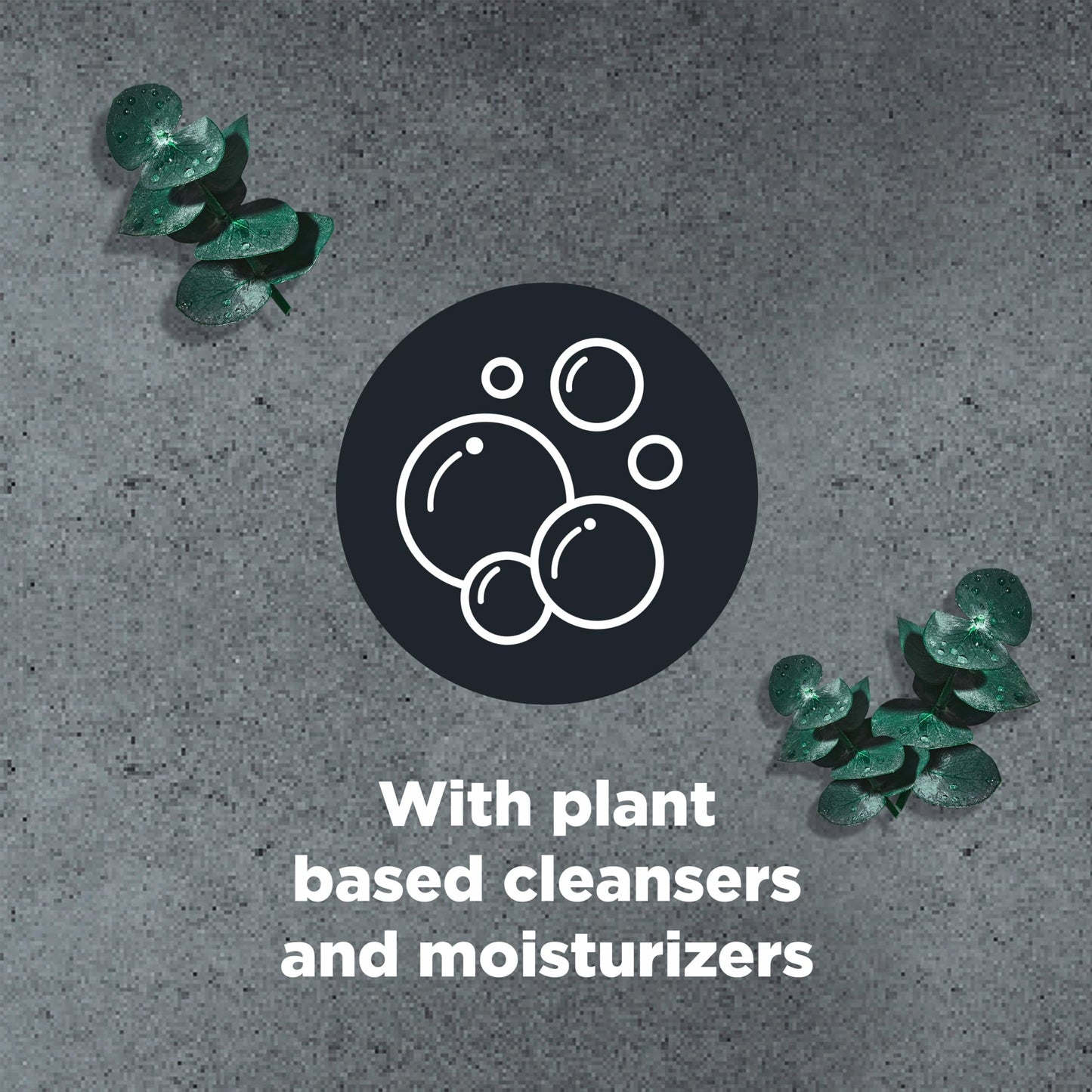 Graphic showing plant-based cleanser benefits of Dove Men Plus Care