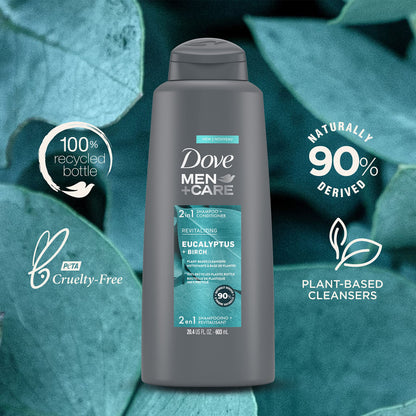 Detailed label view of Dove Men Plus Care 2-in-1 Eucalyptus and Birch scent