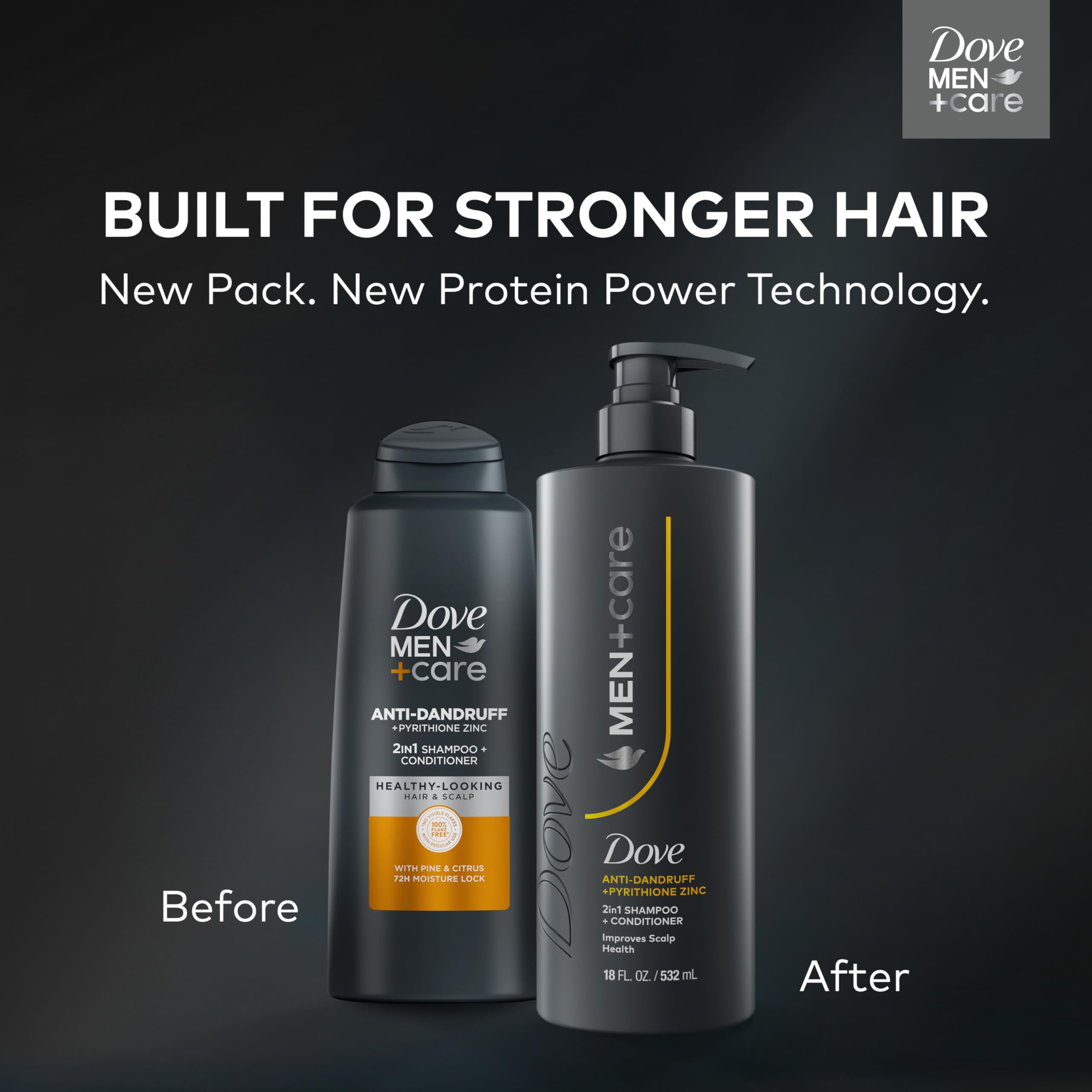Back label of Dove Men Plus Care dandruff defense shampoo