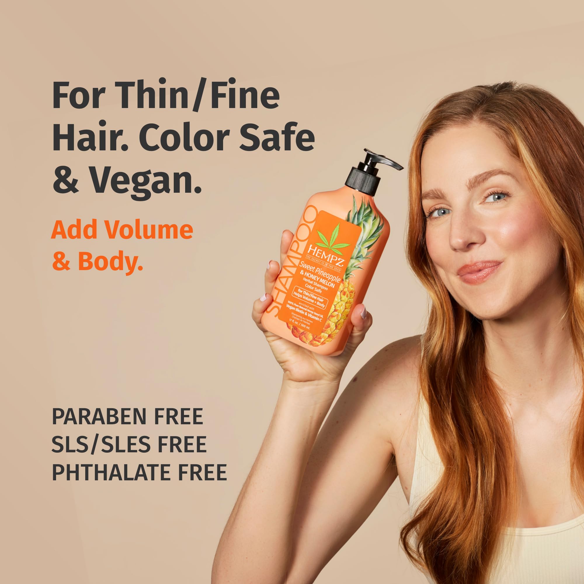 Back label of Hempz Pineapple and Honey Melon shampoo showing ingredients