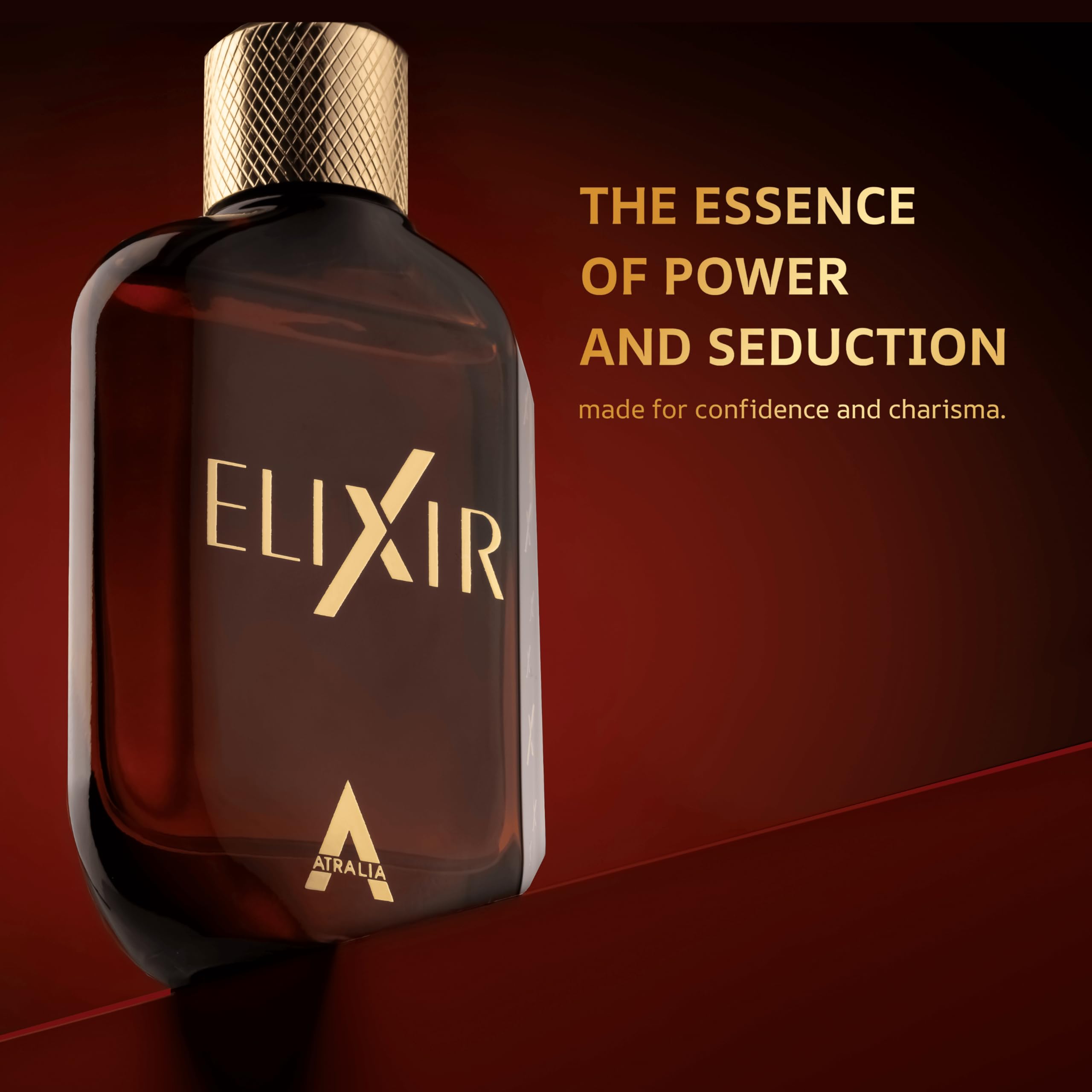 Authentic Atralia Elixir imported men perfume bottle angled display
