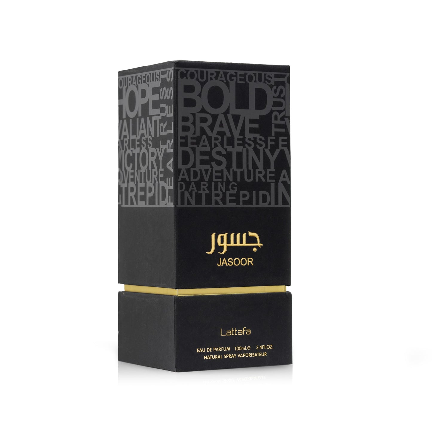 Side view of Lattafa Jasoor Eau De Parfum premium packaging box
