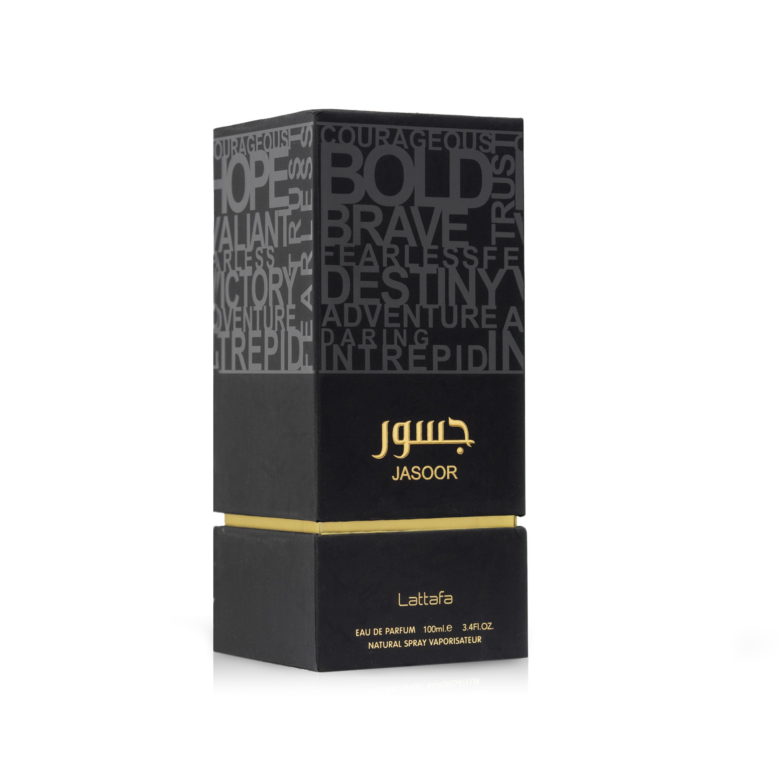 Side view of Lattafa Jasoor Eau De Parfum premium packaging box