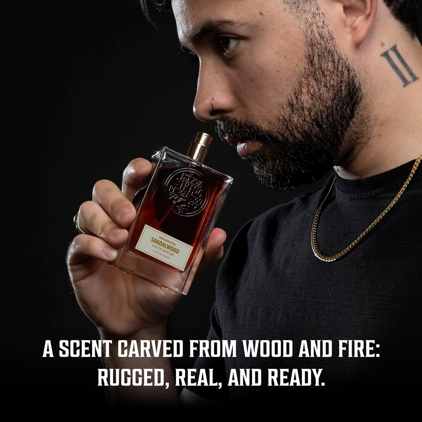 Viking Revolution Eau de Parfum 3.5 Fluid Ounce bottle displaying the masculine sandalwood and cedar design