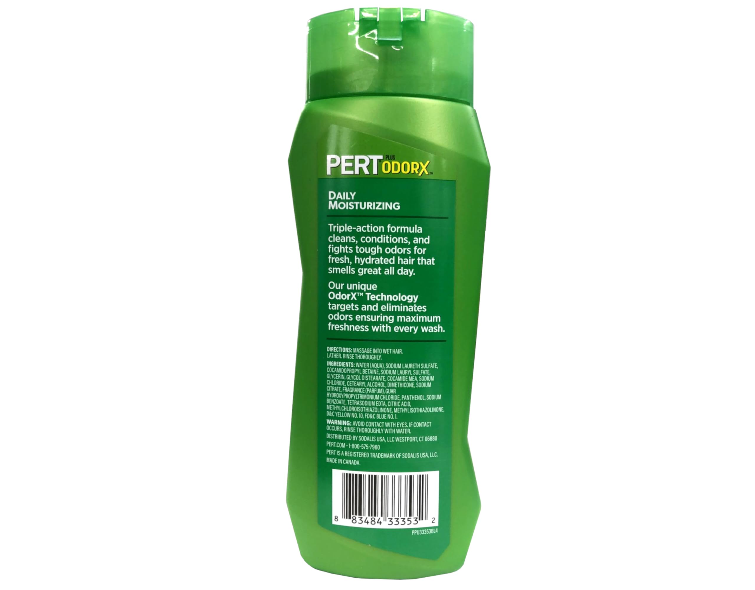 Back label of Pert two in one classic clean detailing usage instructions and clean ingredients list.