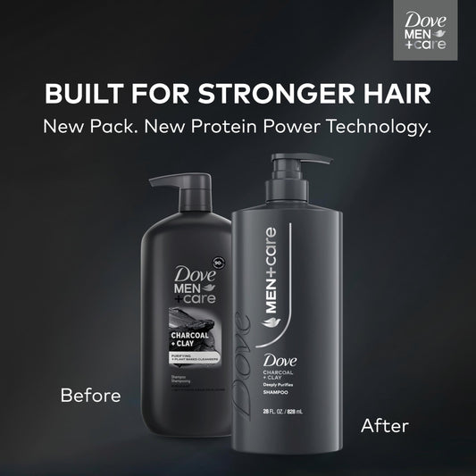 Close up of Dove Men Plus Care charcoal and clay bottle