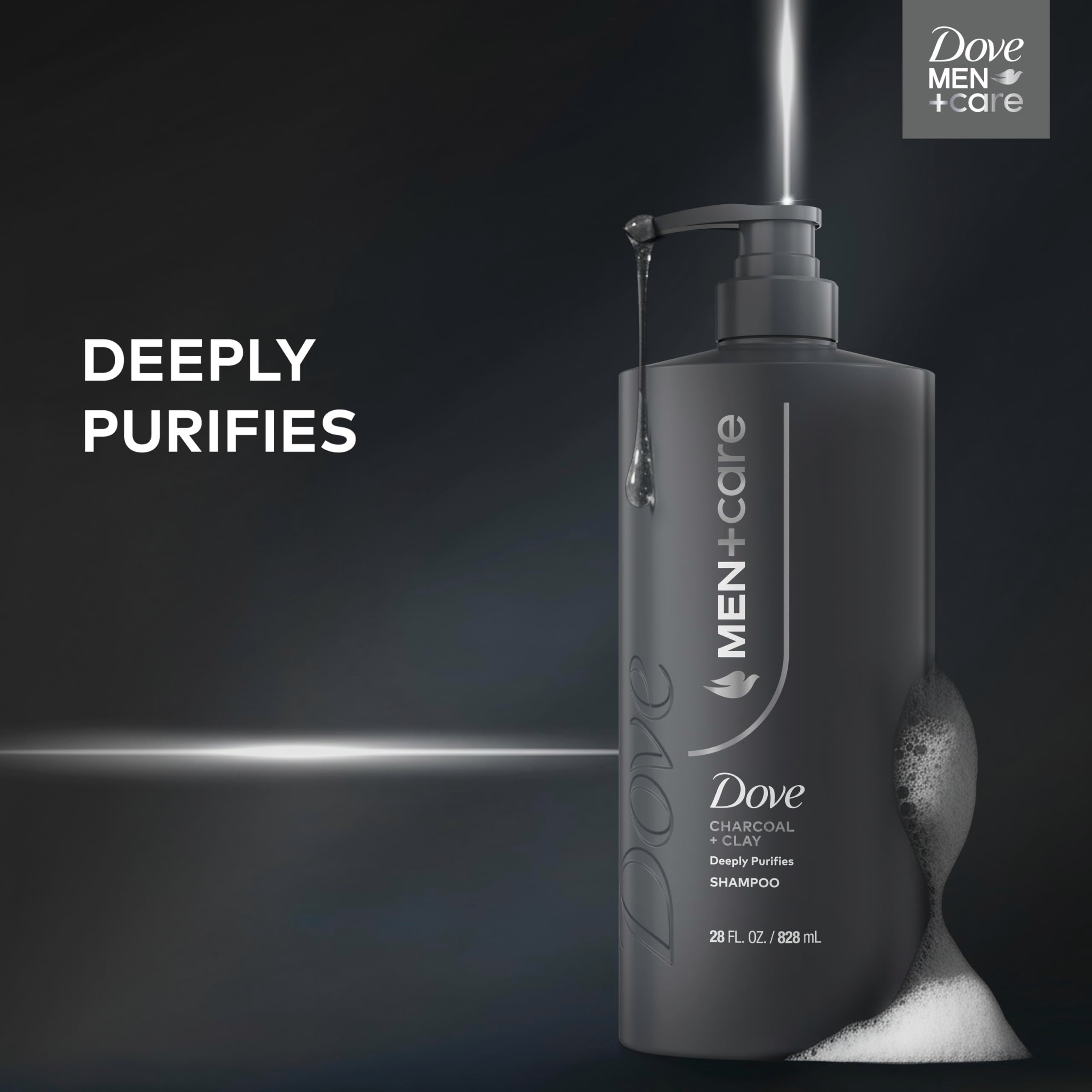 Back label of Dove Men Plus Care 28 fluid ounce shampoo