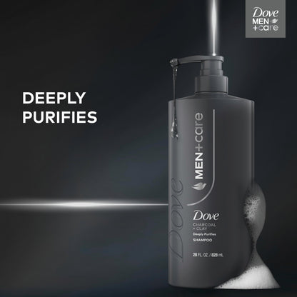 Back label of Dove Men Plus Care 28 fluid ounce shampoo