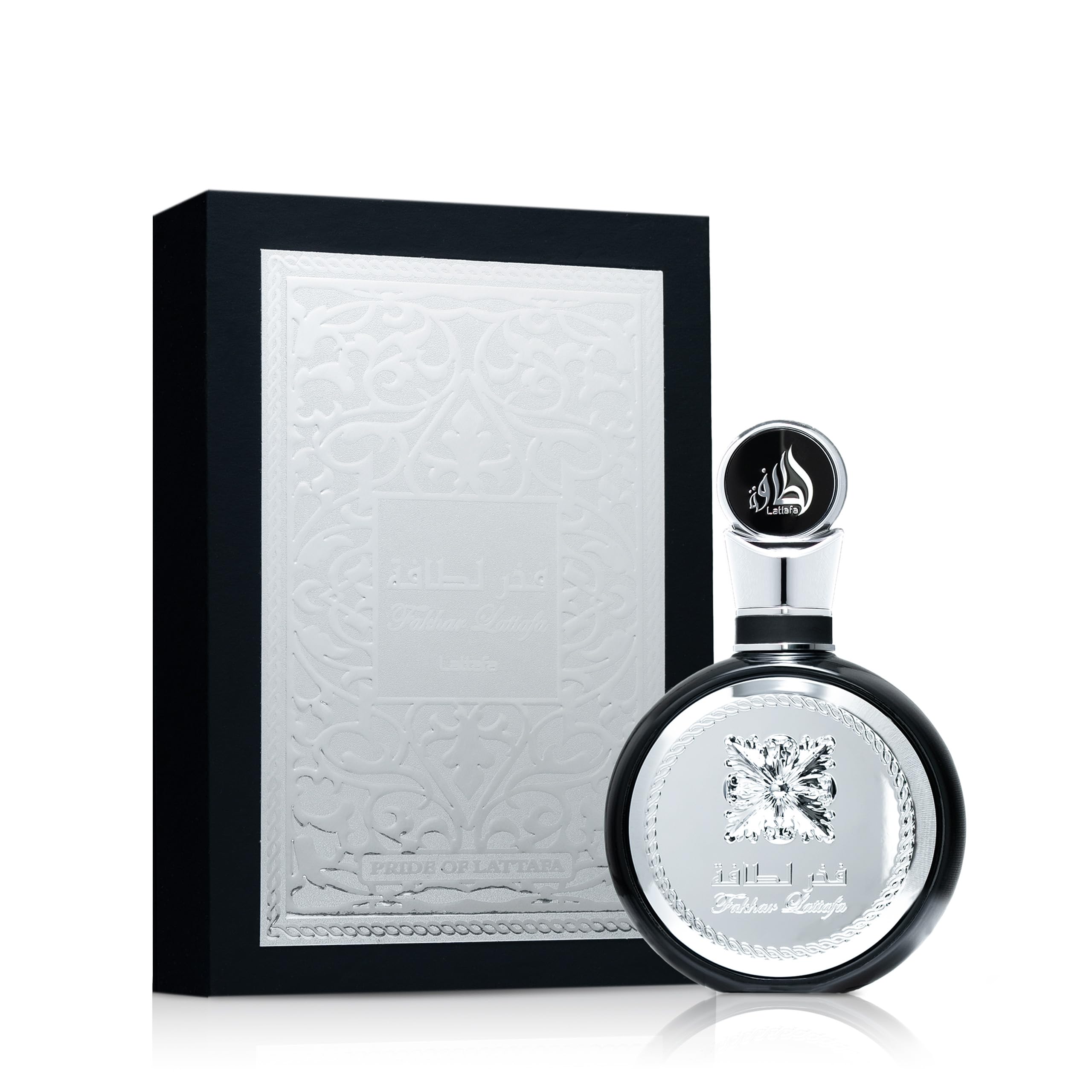 Lattafa Fakhar Black masculine Arabic luxury fragrance bottle in packaging