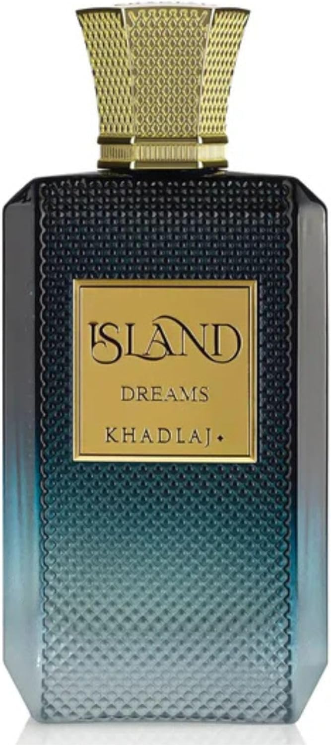 Authentic Khadlaj Island Dreams three point four ounce perfume packaging