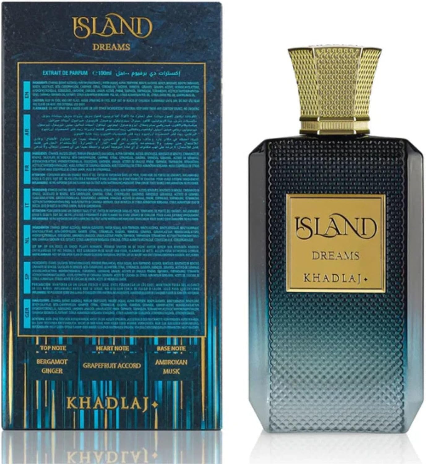 Premium Khadlaj Island Dreams extrait de parfum bottle close up view