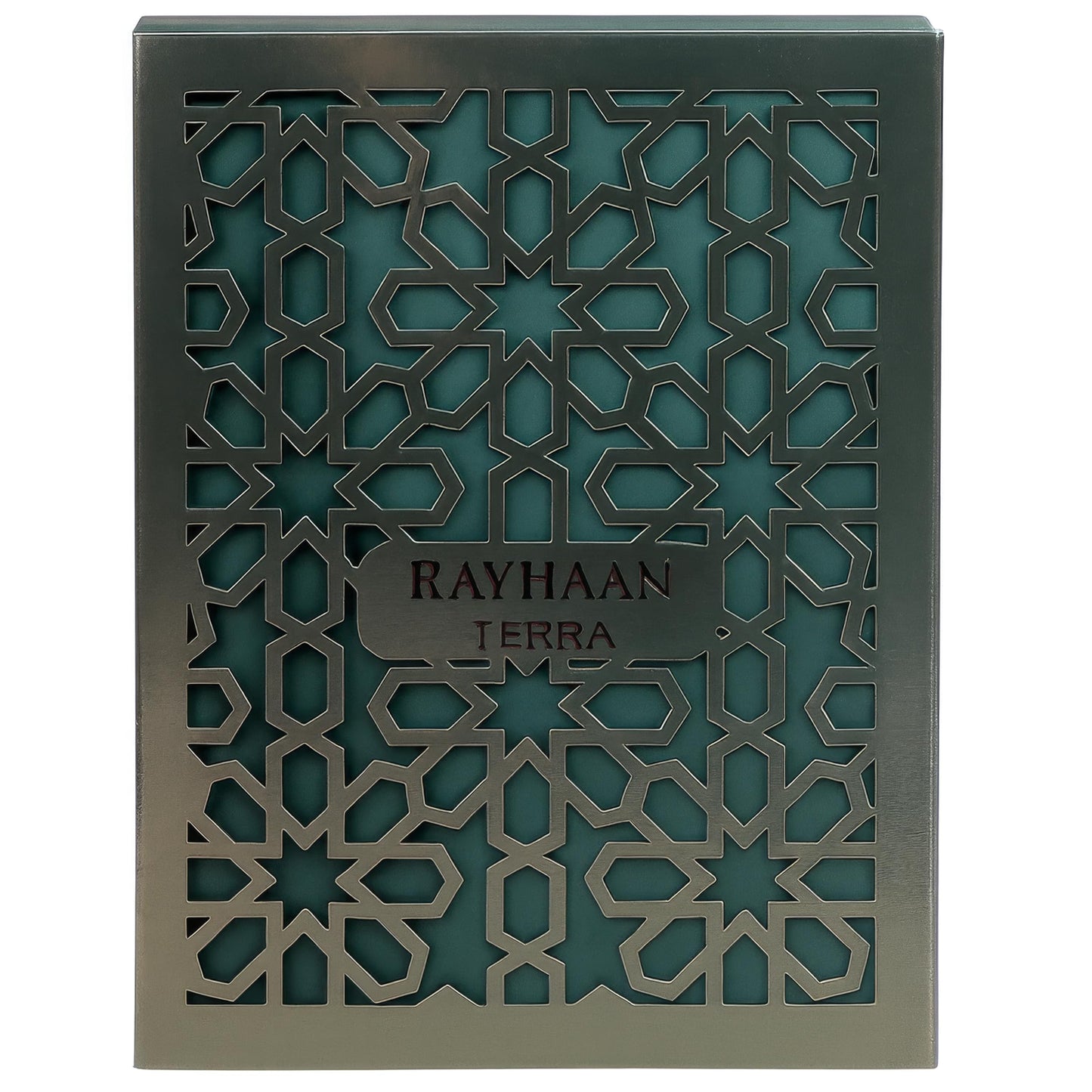 Rayhaan Terra 3.4 Ounce Eau de Parfum packaging box showcasing official brand logo and product details
