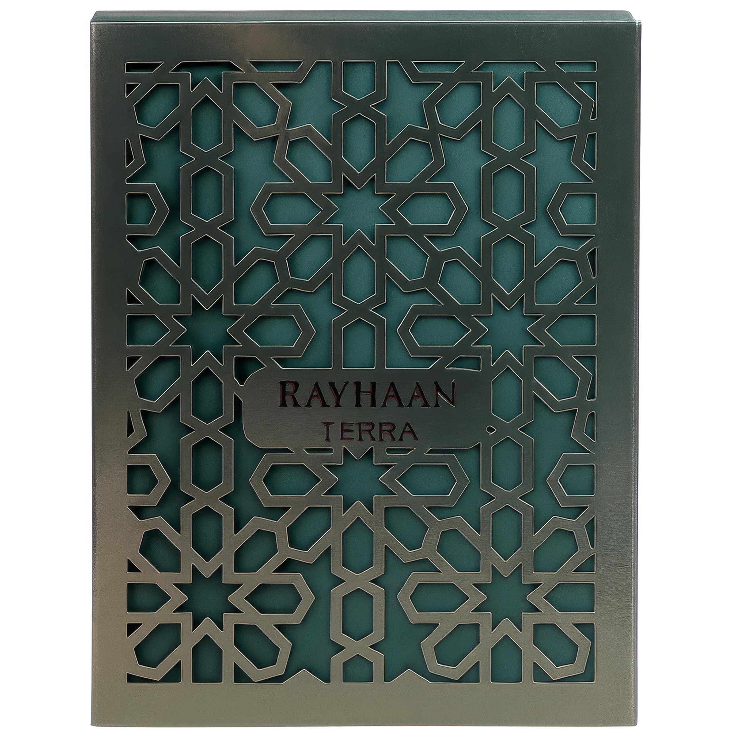 Rayhaan Terra 3.4 Ounce Eau de Parfum packaging box showcasing official brand logo and product details