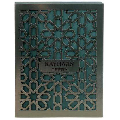 Rayhaan Terra 3.4 Ounce Eau de Parfum packaging box showcasing official brand logo and product details