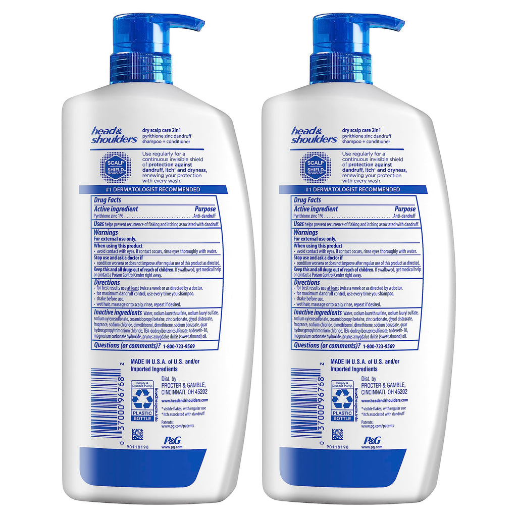 Close up of Head & Shoulders 2-in-1 shampoo with almond oil label