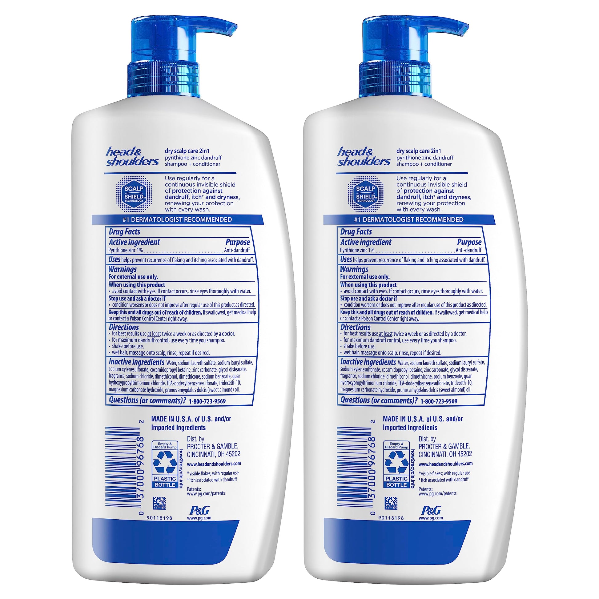 Close up of Head & Shoulders 2-in-1 shampoo with almond oil label