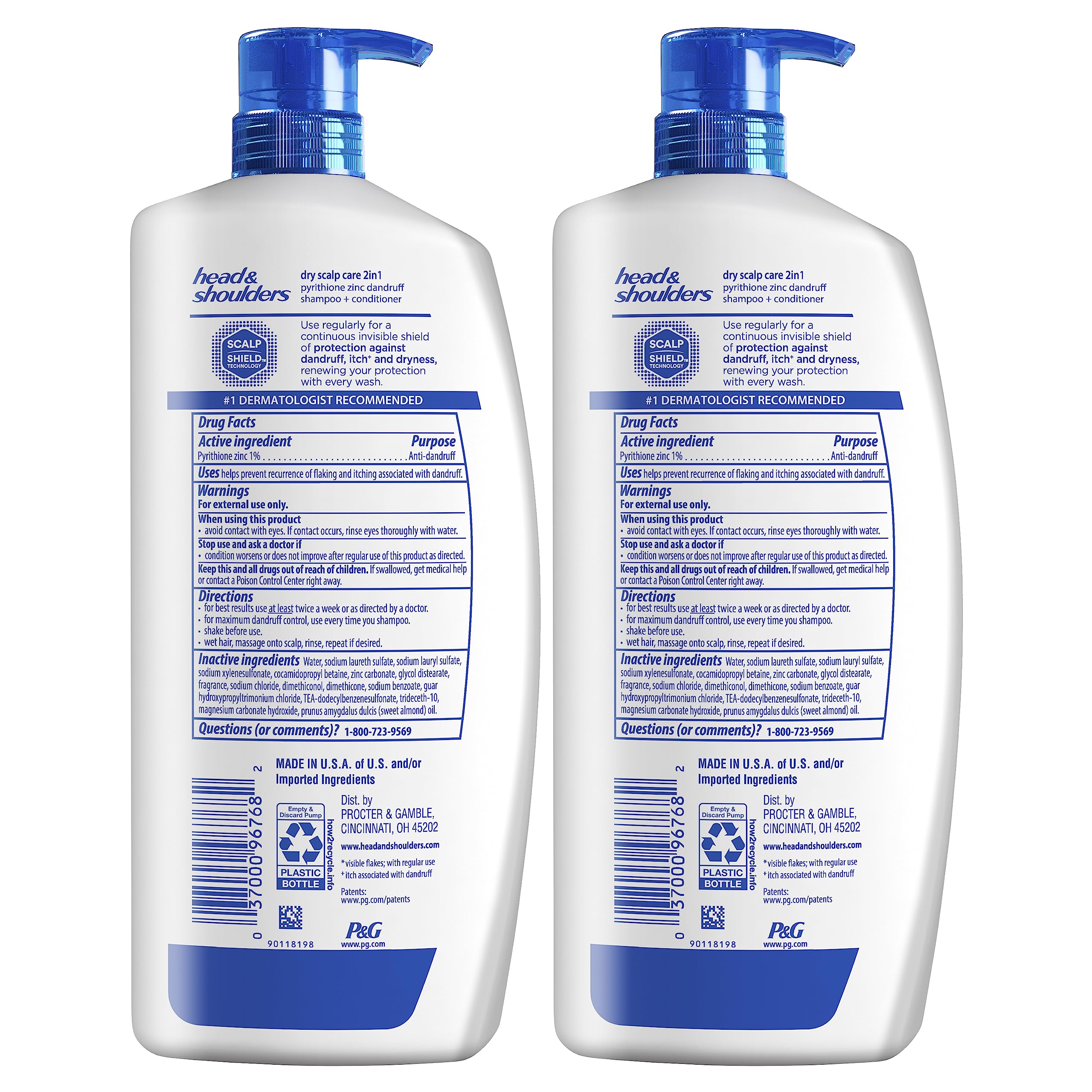 Close up of Head & Shoulders 2-in-1 shampoo with almond oil label