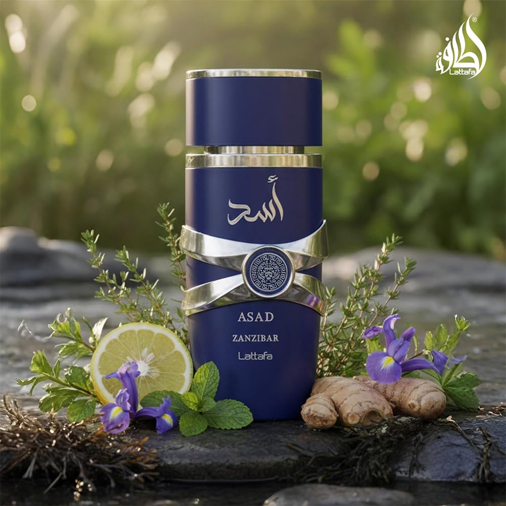 Lattafa Asad Zanzibar Eau de Parfum showing the full brand seal