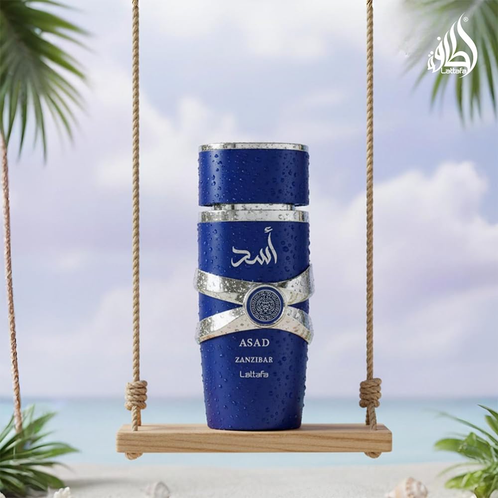 Side view of Lattafa Asad Zanzibar men's fragrance collection edition