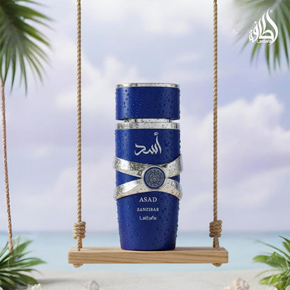 Side view of Lattafa Asad Zanzibar men's fragrance collection edition