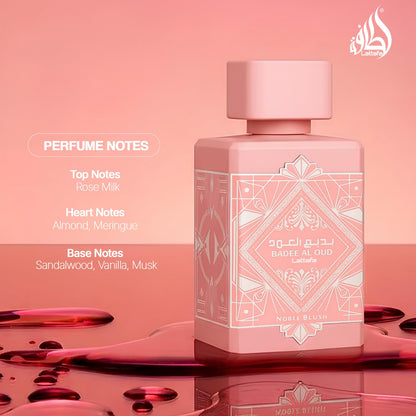 Authentic Lattafa pink bottle perfume showing premium cap details and front emblem