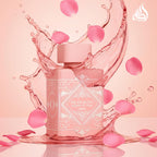 Lattafa creamy vanilla and almond meringue perfume bottle standing upright on surface