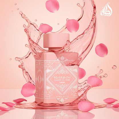 Lattafa creamy vanilla and almond meringue perfume bottle standing upright on surface