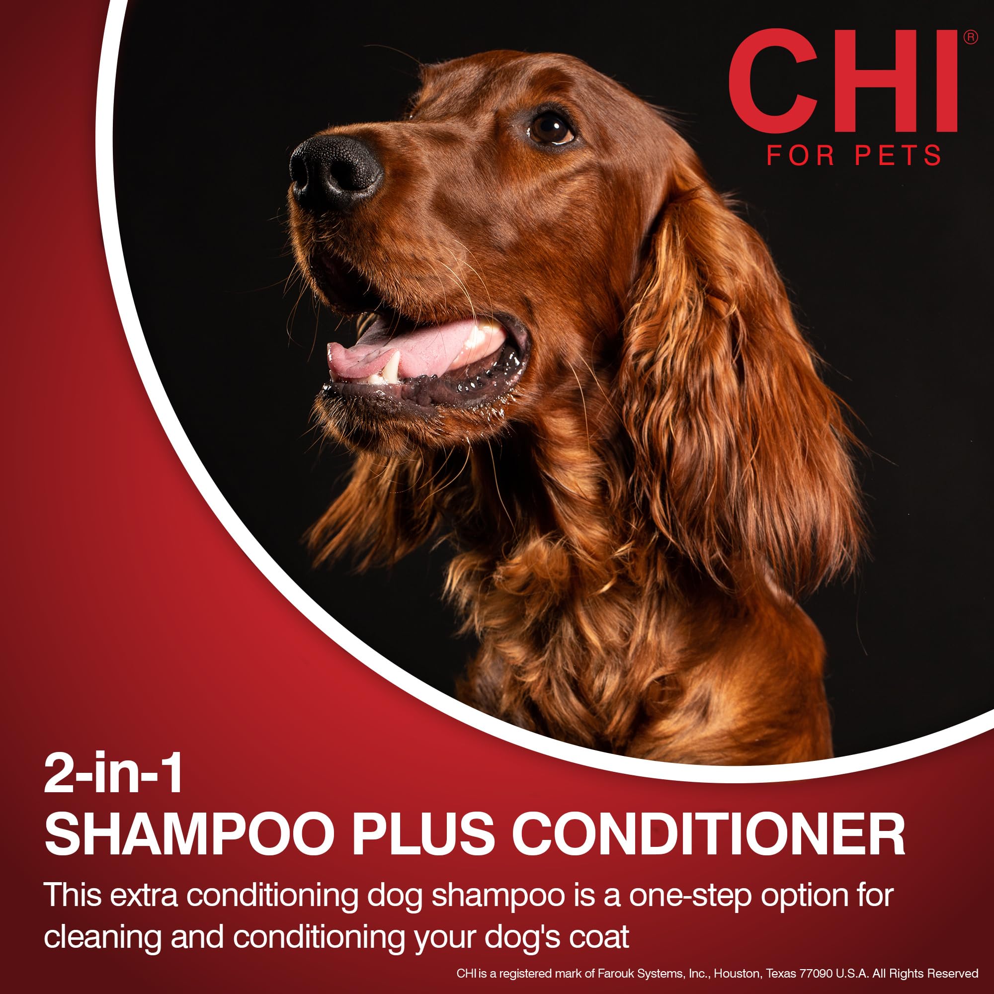 Back label of CHI for Dogs 16 fluid ounce shampoo