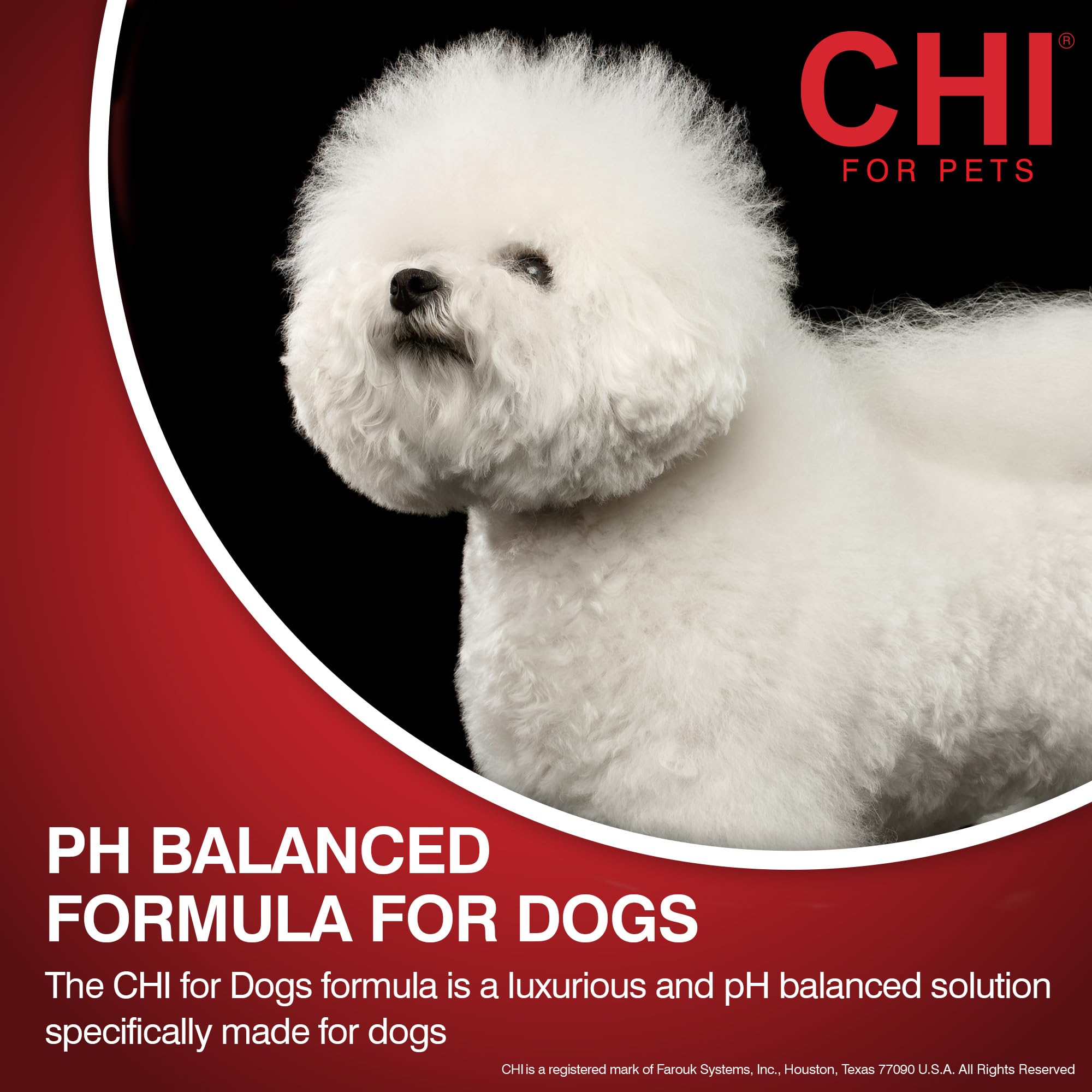 Ingredients and usage instructions on CHI dog shampoo bottle