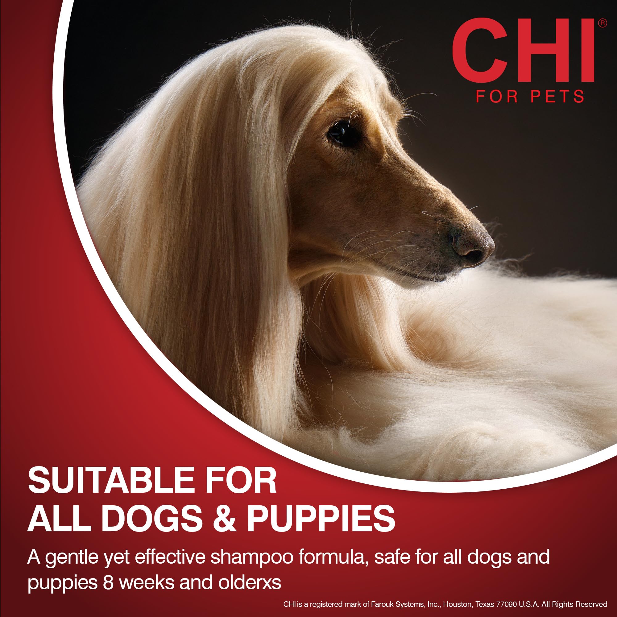 Close up of CHI for Dogs branding on product bottle