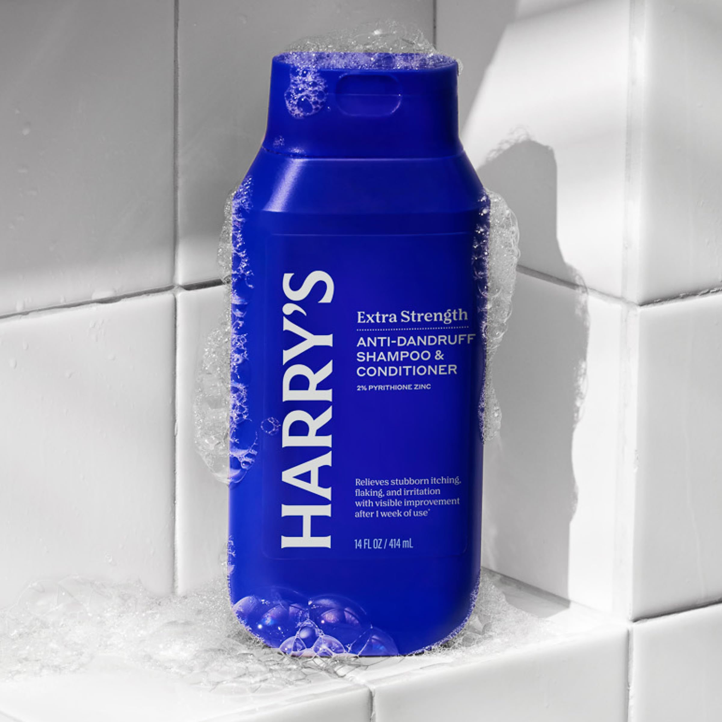 Harry's hair care product label showing pyrithione zinc ingredients