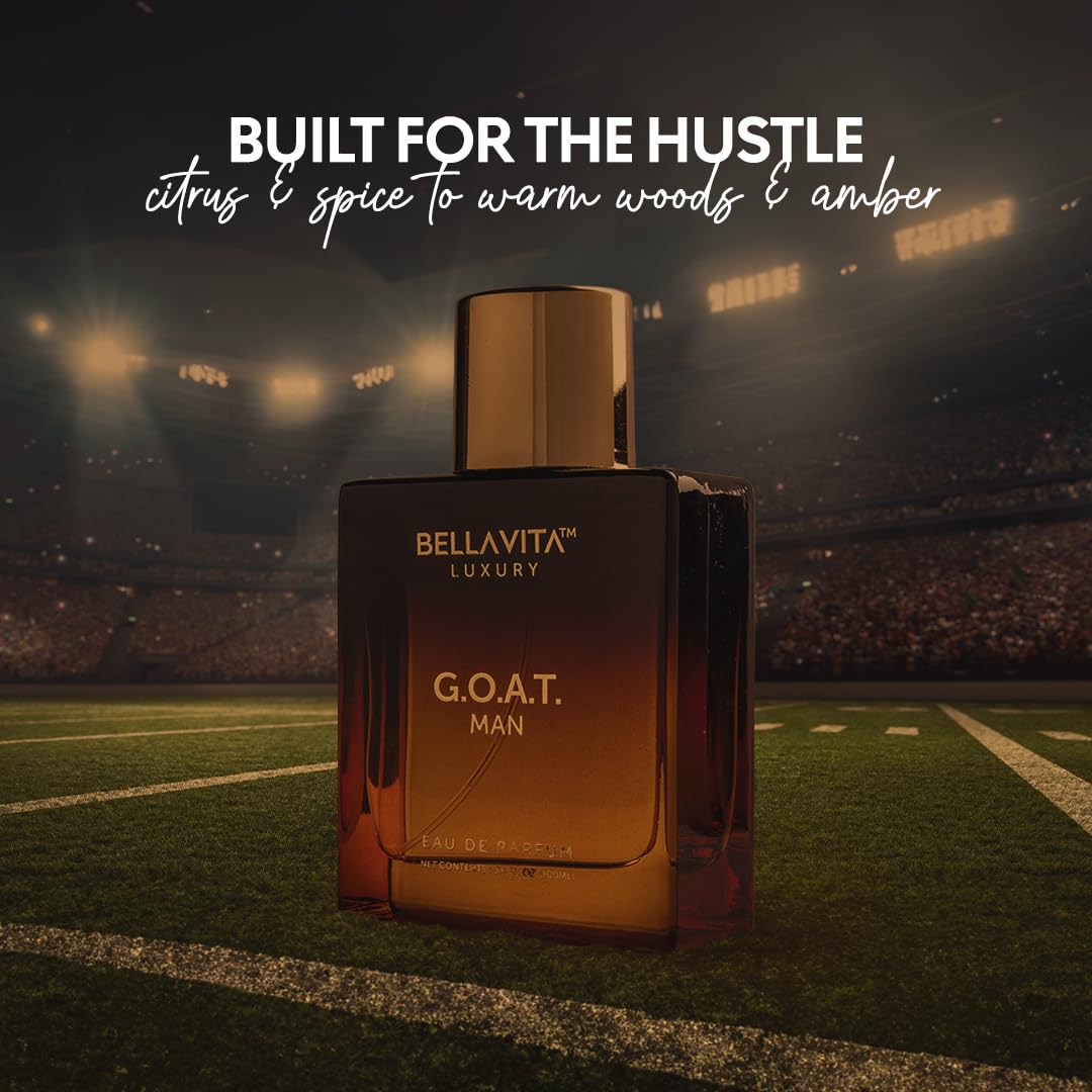 Bella Vita Luxury GOAT fragrance bottle showing amber liquid packaging