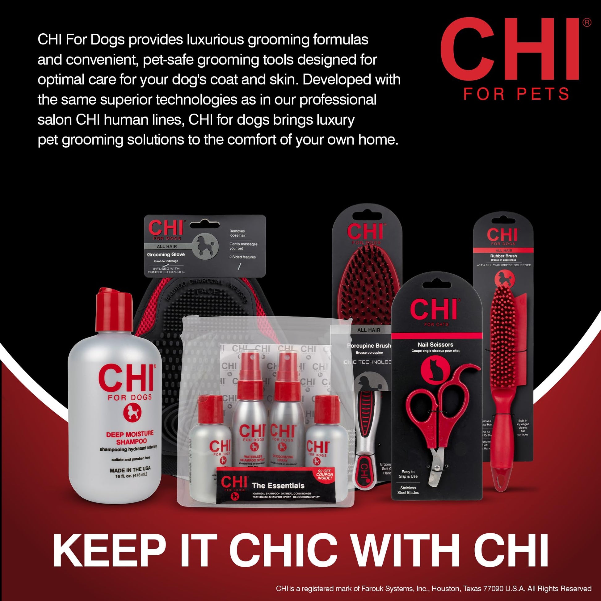Side profile view of CHI for Dogs 2-in-1 shampoo and conditioner