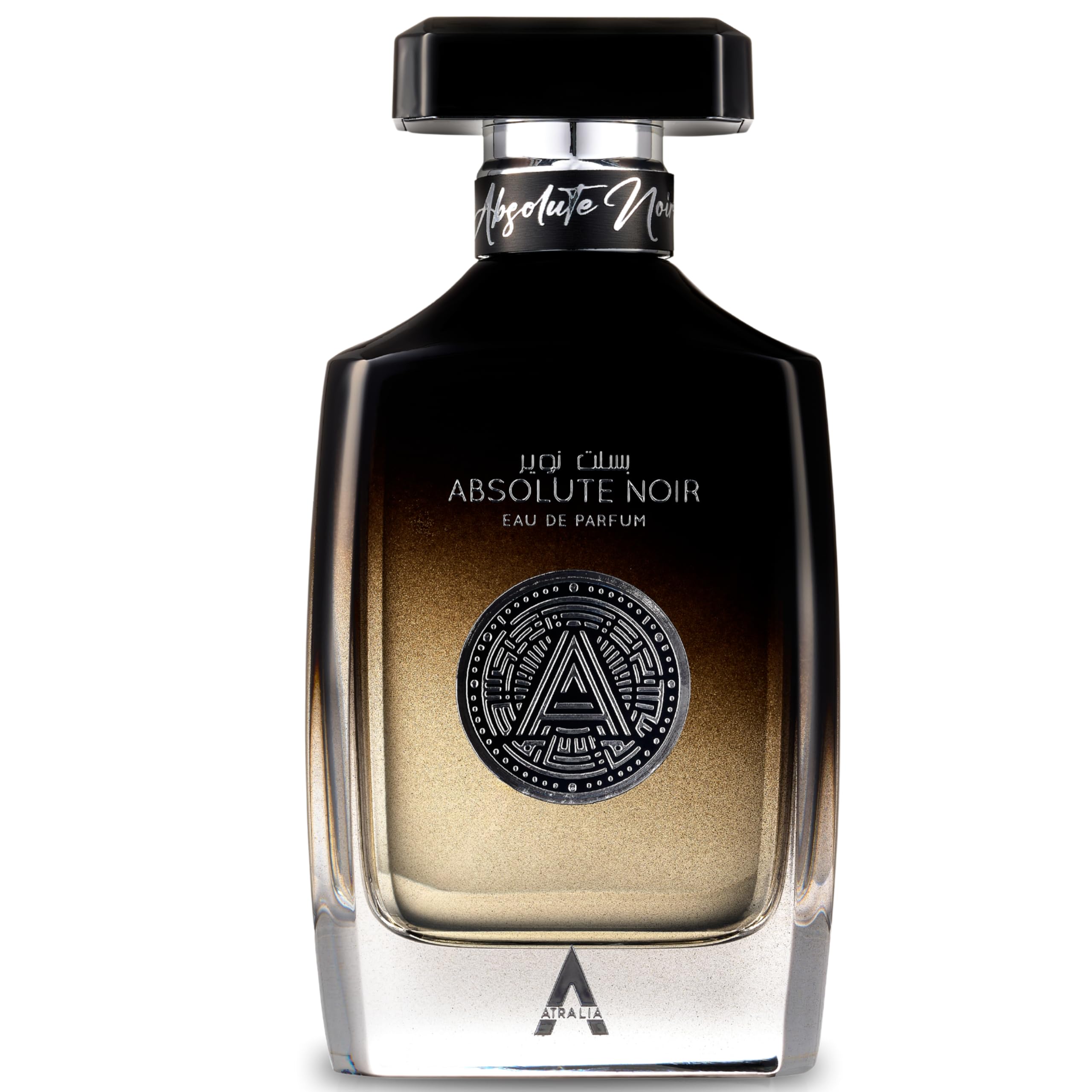 Atralia Absolute Noir long lasting men fragrance bottle standing upright on a clean surface.