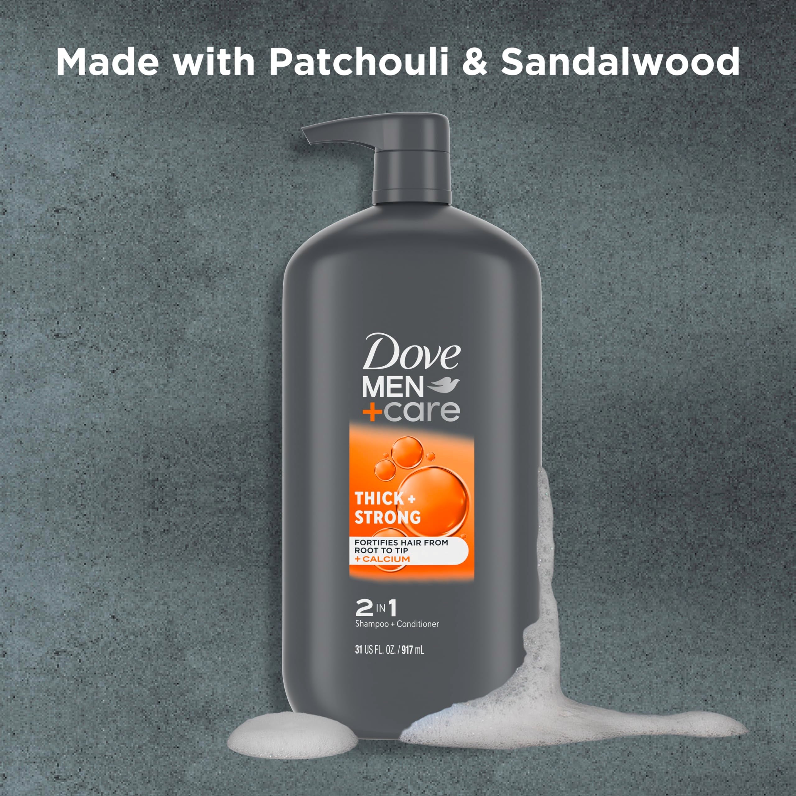 Dove Men Plus Care Thick and Strong branding on bottle