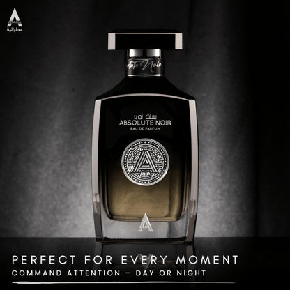 Full presentation setup of the imported Atralia Absolute Noir Eau De Parfum for Indian consumers.